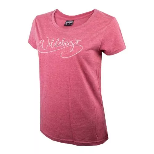 Wildebees Ladies Swirl Text Embroidery T-Shirt - Aragon Melange