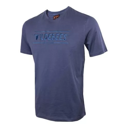 Wildebees Men's Casual Double Line Embroidery T-Shirt - Indigo