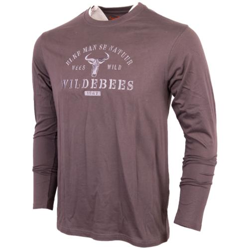 Wildebees Men's Casual Stencil Embroidery L/S Tee (WMA065) - Pewter